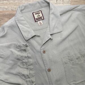 Tommy Bahama Silk Short Sleeve Jacquard Pineapple Palms Hawaiian Shirt Men L Tan